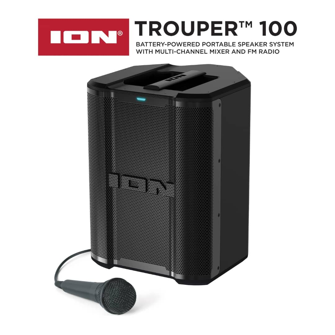 USA Quality New ION Audio Trouper 100 Portable Bluetooth Speaker with Multi-Channel Mixer and Microphone