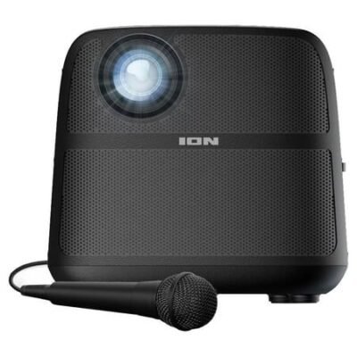 USA Quality New ION Portable Outdoor LED Projector with 30W Speakers, Bluetooth, Rechargeable Battery, Mic, USB and HDMI Connections