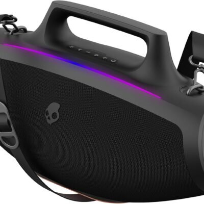 Lifeworks Skullcandy Barrel Bluetooth Boombox Speaker – Water-Resistant Wireless Portable Speaker, with LED Lightshow Mode, 12 Hour Battery, Skullcandy Multi-Link, & USB-C & USB-A Output Charging